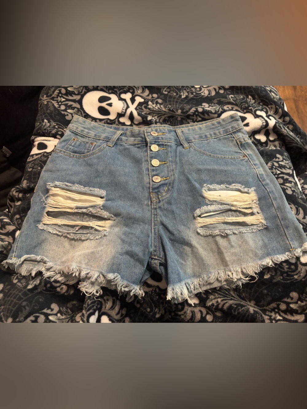 Light Blue Distressed High-Waist Denim Shorts